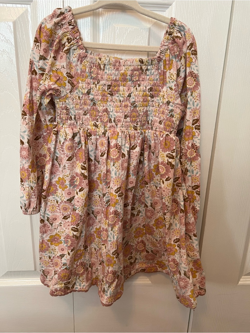 Girls Pink Floral Smocked Long-Sleeve Dress - Size 4T